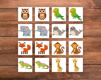 Printable zoo memory game for kids and seniors, Instant download animal matching activity