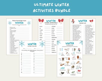 Winter activity game bundle for kids and adults, Printable instant download challenges