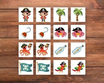 Printable pirate memory matching game for kids and seniors, Instant download kids activity
