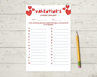 Valentines alphabet game for kids and adults, Printable instant download spring word challenge