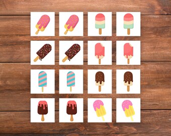 Printable popsicle memory matching game for kids and seniors, Instant download summer activity
