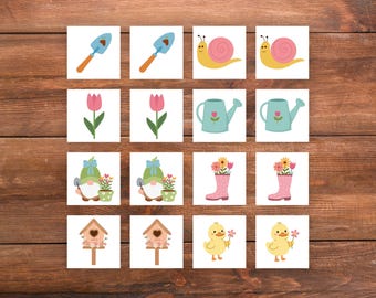 Printable spring memory matching game for kids and seniors, Instant download kids activity
