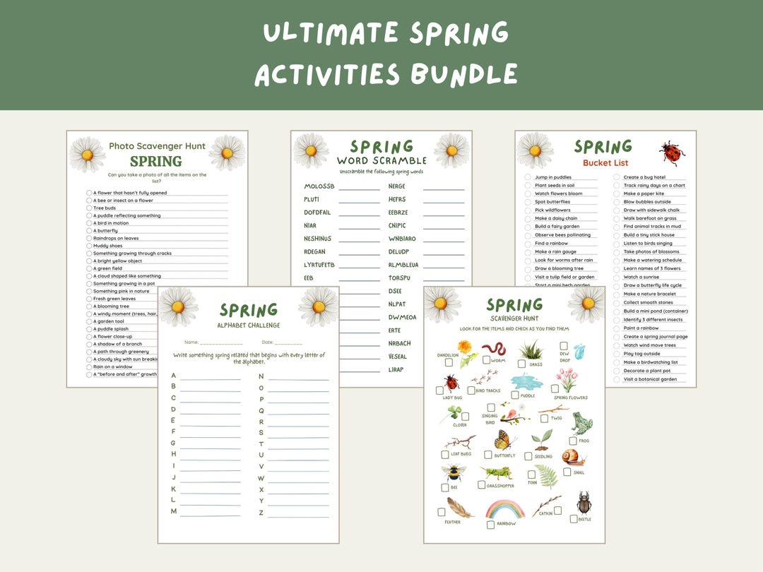 Spring Activity Game Bundle for Kids and Adults, Printable Instant ...