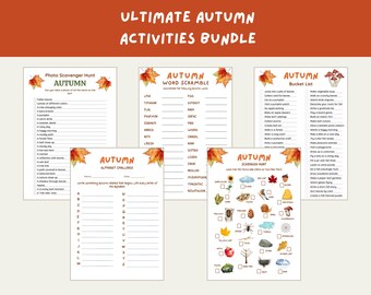 Autumn activity game bundle for kids and adults, Printable instant download challenges