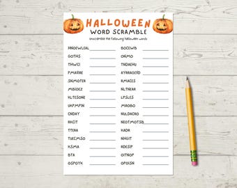 Halloween word scramble for kids and adults, Printable instant download fall word challenge
