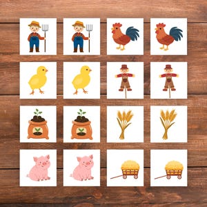 Printable farm memory matching game for kids and seniors, Instant download kids activity