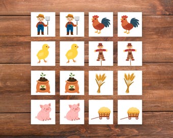 Printable farm memory matching game for kids and seniors, Instant download kids activity
