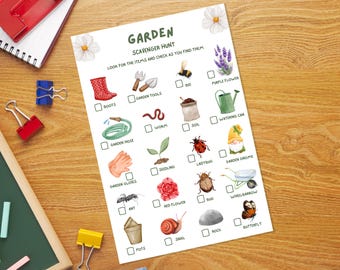 Garden scavenger hunt for kids printable, Instant downloadable backyard fun activity PDF
