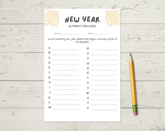 New Year alphabet game for kids and adults, Printable instant download word challenge