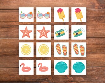Printable summer memory matching game for kids and seniors, Instant download beach activity
