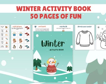 Winterspiele-Paket für Kinder (PDF), 50 ausdruckbare Malvorlagen, Spiele und Rätsel