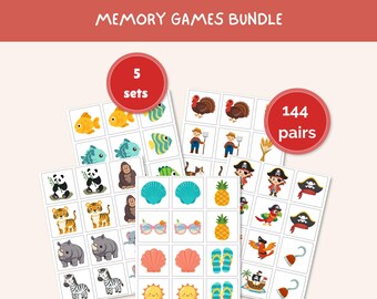 Printable memory matching games bundle for kids and seniors, Instant download summer boredom buster