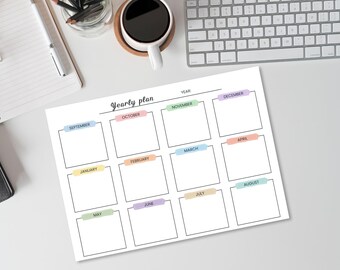 Academic Yearly Planner Printable, September Start PDF,  A4 & US Letter, Year at a Glance Digital Download