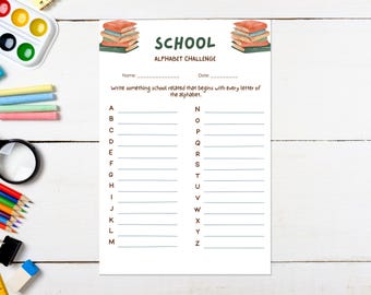 ABC school alphabet game for kids and adults, Printable indoor a to z word challenge
