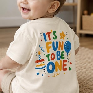Personalized 1st Birthday Gift for Son Daughter, Custom Colorful Doodle Birthday Shirt, Fun To Be One Toddler T-Shirt, First Birthday Prop