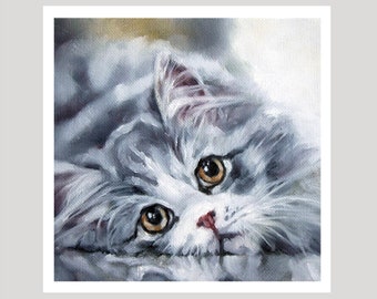 Print Of Original OilPainting, Kitten Print, Cat Art Print, Grey Kitten Art, 6x6 Kitten Print, Animal Art