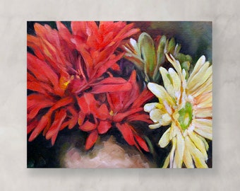 Original Floral Oil Painting, Gerber Daisy Painting, Flower Painting, Still Life, Oil Painting, 7x9 Painting of Flowers