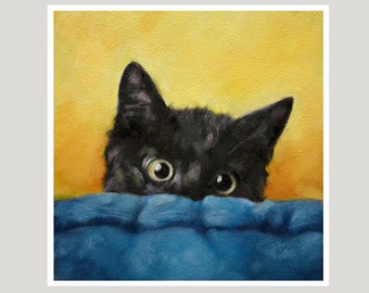 Print of Original Art, Print of Original Oil Painting, Kitten Print, Black Kitten Art, Cat Art Print 6x6