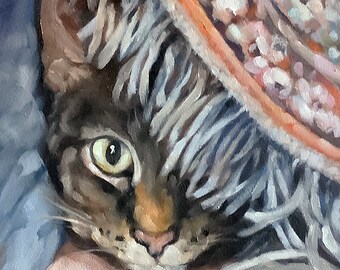 Cat Painting, Cat Oil Painting, 6x6 inch Original Oil, Kitten Painting On Cradled Panel