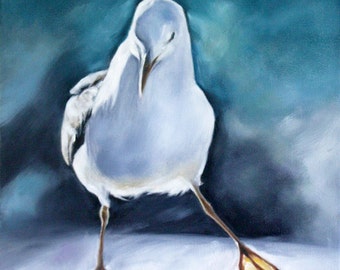 Art, Art Print, Seagull Art, Seagull Print, Blue, Bird Print, Nautical, 8x8