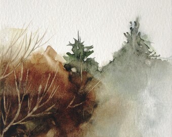 Original Watercolor Painting, Scenic Landscape, Landscape Art, Watercolor On Cradled Wood Pane, 4x4