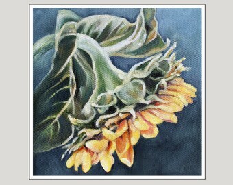 Print of Original Sunflower Oil Painting, Sunflower Print, 5x5 Floral Print, Home Deor, Kitchen Decor