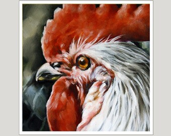 Print of Original Oil Painting, Rooster Painting Print, Country Rooster Print, 6x6 Print of Rooster