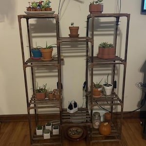 Tall Wooden Plant Stand Indoor Outdoor, 10 Tier Large Plant Shelf with Hanging Feature, Multi Pot Flower Display Rack for Living Room, Brown