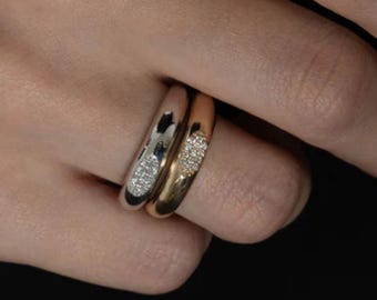 Massiver 14k Gold Bold Dome Ring, Pave Diamant Chunky Ring, Minimalist Statement Ring, Dicker Goldschmuck, Luxus Brautring