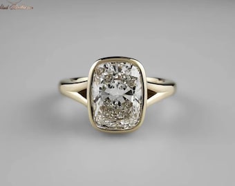 Einzigartiger länglicher Kissenschliff Diamant Verlobungsring, 14k Gelbgold Ehering, moderner Brautring, Geschenk für Sie