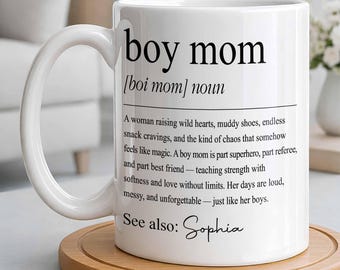Custom Boy Mom Ceramic Mug, Boy Mom Dictionary Definition Coffee Cup, Meaningful Mother's Day Birthday Gift For New Mom Boy Mom, Mom Of Boys