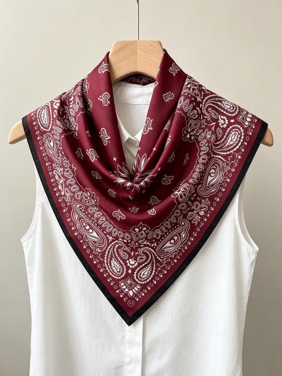 Luxury Paisley Silk Scarf, Burgundy Silk Bandana Square, 100% Pure Mulberry Silk Neck Scarf, Dark Red Hair Scarf, Gift for Her