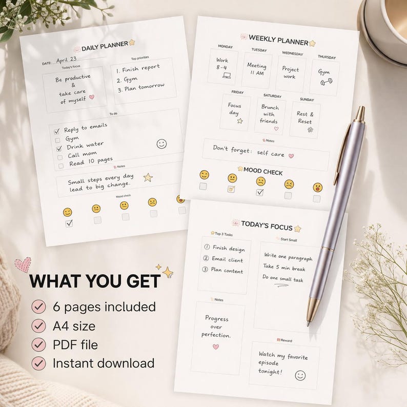 ADHD Planner Bundle Printable PDF A4, Daily Weekly Monthly Planner ...