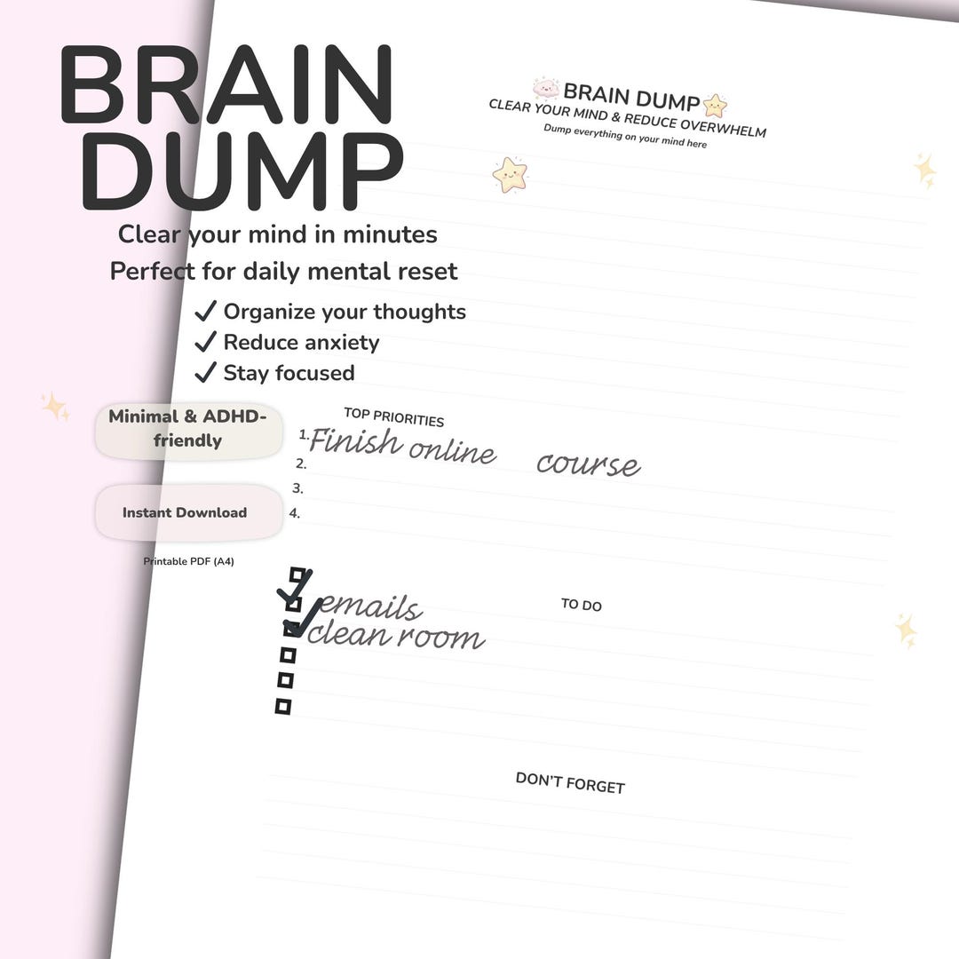 Brain Dump Printable PDF, ADHD Planner Page, Mental Clarity Worksheet ...
