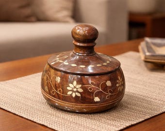 Wooden Sugar Bowl Handcrafted Rustic Lid Container Kitchen Decor Spice Tea Storage Gift