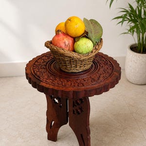 Hand Carved Wooden Stool Rustic Side Table Small End Table Plant Stand Mini Coffee Table Handmade Wood Pedestal Farmhouse Decor