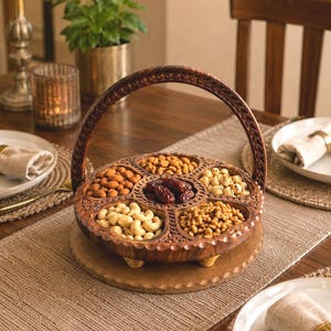 Wooden Fruit Basket Foldable Handmade Collapsible Serving Tray Rustic Farmhouse Kitchen Counter Organizer Natural Wood Bread Basket Table