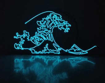 Archivo 3D para letrero luminoso de neón con cable EL Kanagawa Wave, 26 cm x 46 cm, utiliza cable EL de 2,3 mm de diámetro (descarga digital).