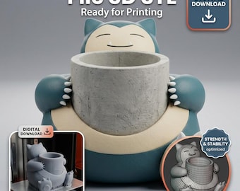 Snorlax Planter Pot STL File – 3D Printable Succulent Holder (Digital Download)