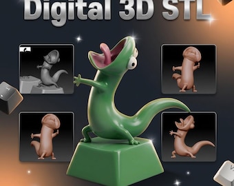 Funny Lizard Keycap STL File, Cartoon Creature Artisan Keyboard Cap (Digital Download)
