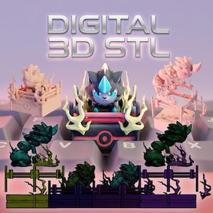 May include: Digital 3D STL models of various fantasy creatures. The models are in different colors, including pink, green, and black. The models are displayed on a keyboard, with the text "DIGITAL 3D STL" at the top.