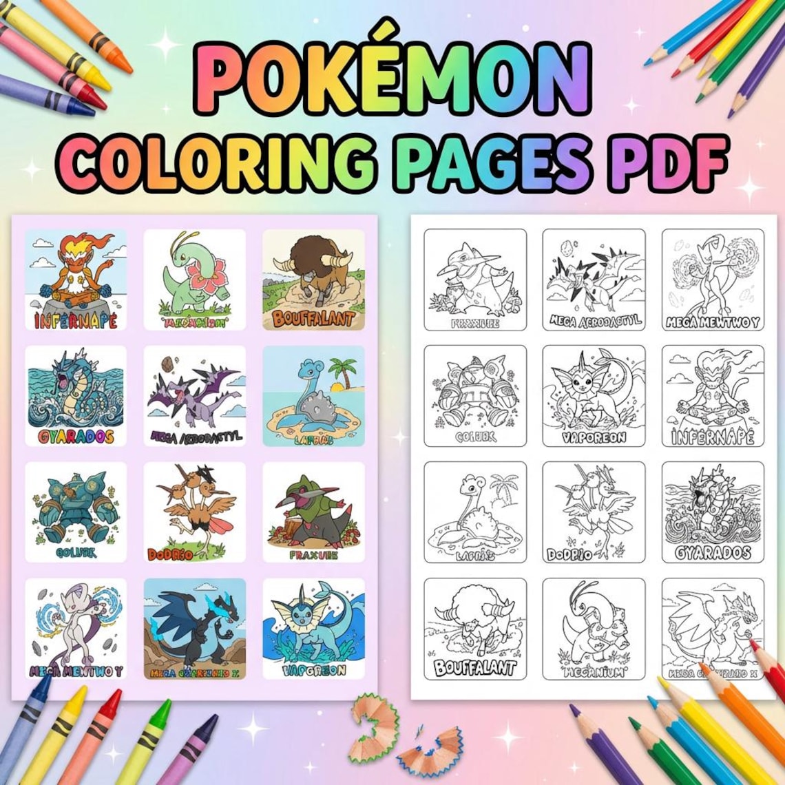 Pokemon Coloring Pages PDF, Printable Coloring Book for Kids, Instant ...