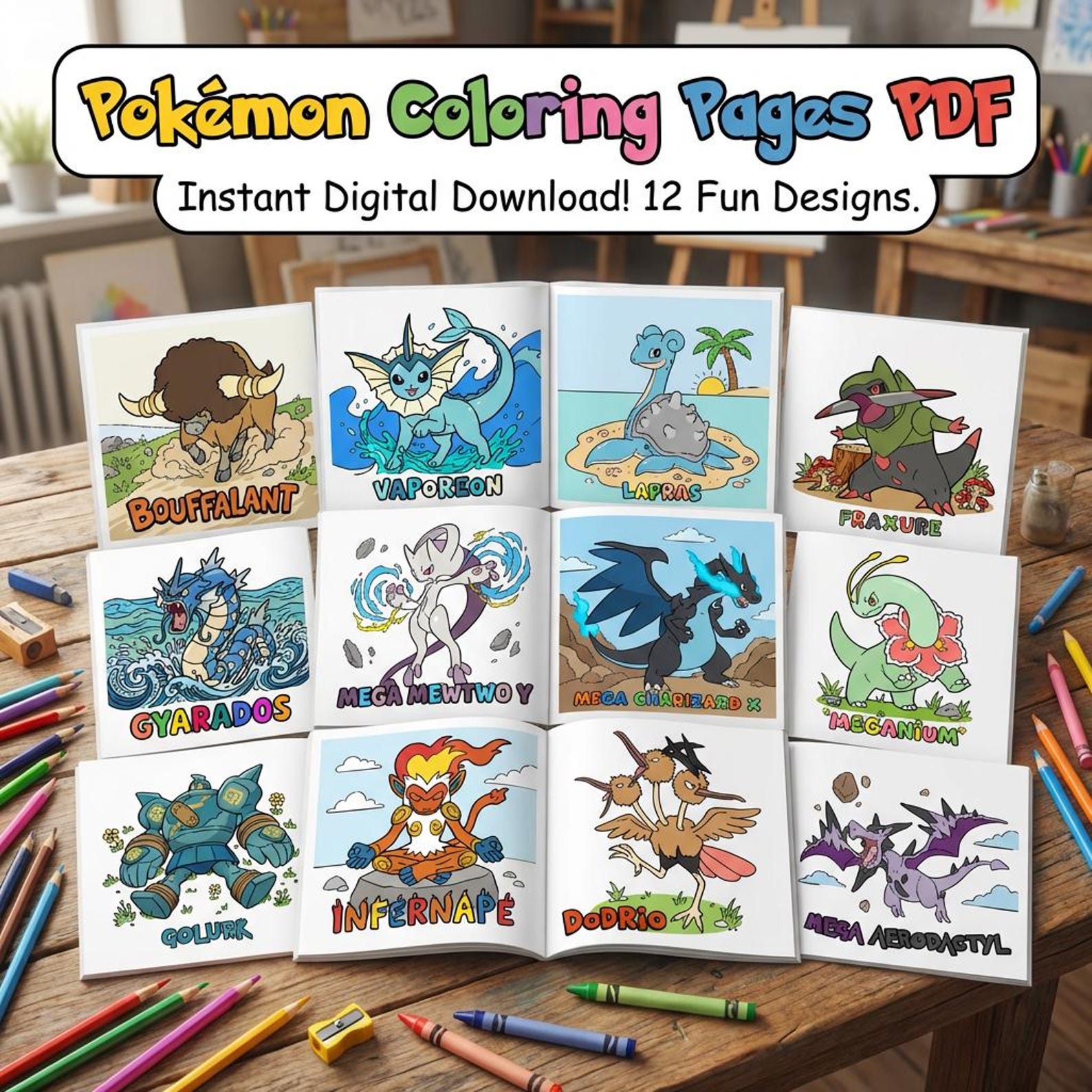 Pokemon Coloring Pages PDF, Printable Coloring Book for Kids, Instant ...