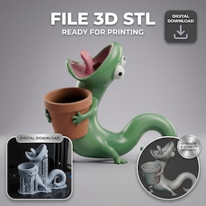 Maceta con diseño de lagarto verde (STL) – Lista para impresión 3D (Descarga digital)
