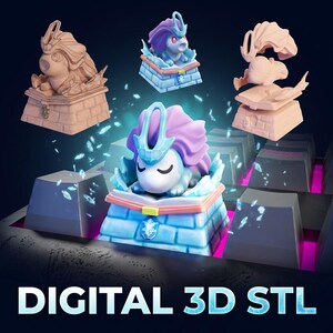Suicune Chibi 3D Model, Schlafende Pose, Eisschrein-Basis (STL-Datei)