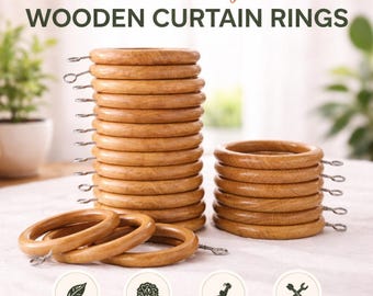 Juego de anillas para cortinas de madera de roble miel hechas a mano, anillas para cortinas con acabado liso, madera natural.