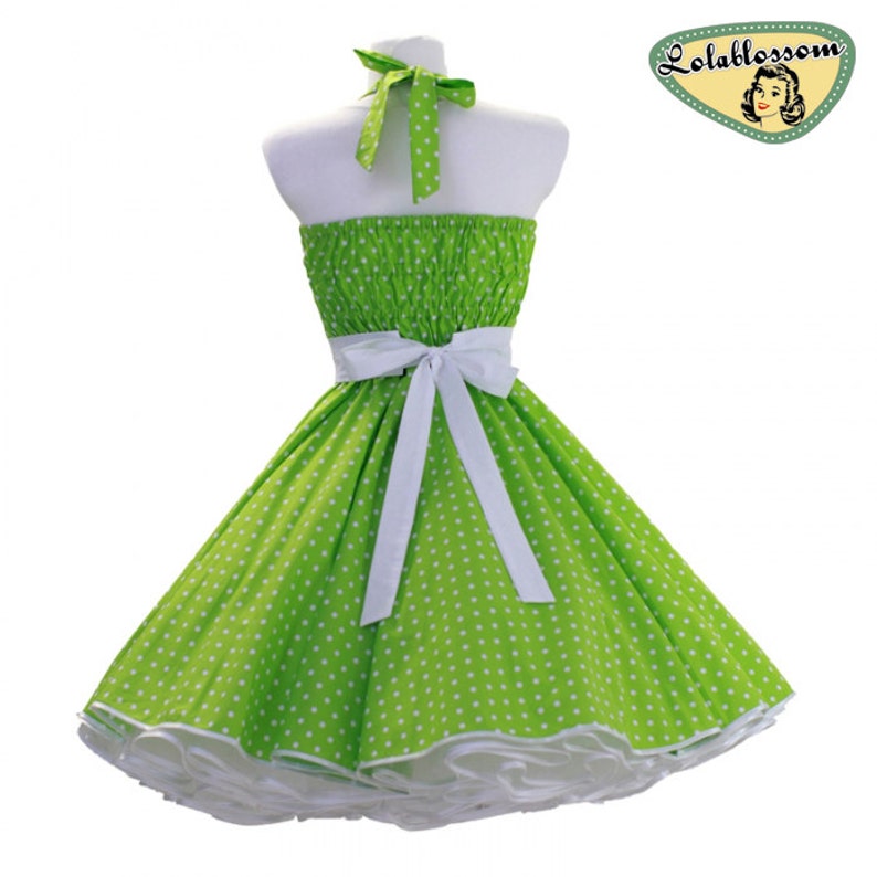50/'s vintage dress full skirt green white polka dots sweetheart Tailor Made after your measurements #0012