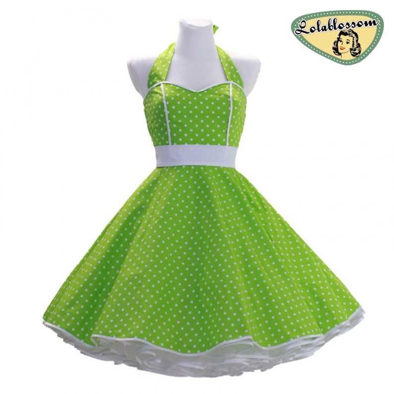 50/'s vintage dress full skirt green white polka dots sweetheart Tailor Made after your measurements #0012