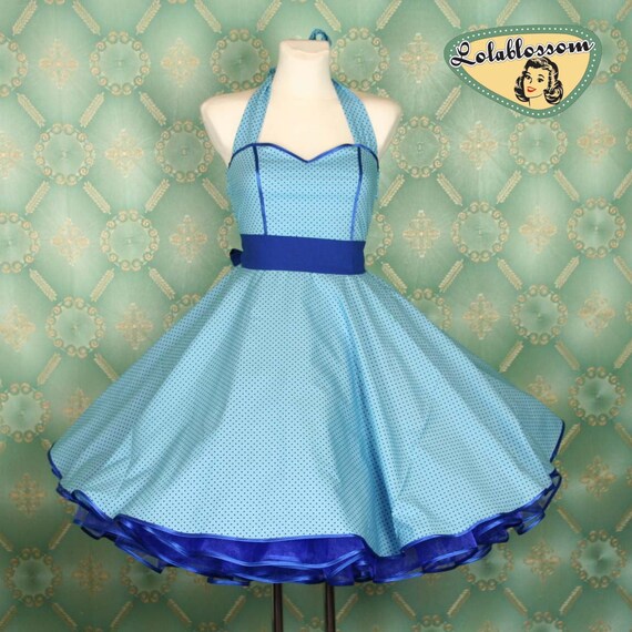 Items similar to 50's vintage dress full skirt light royal blue polka ...