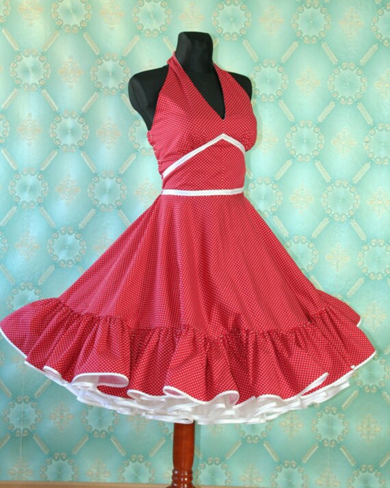 50's vintage dress red Polka Dorts romantic full skirt Pin